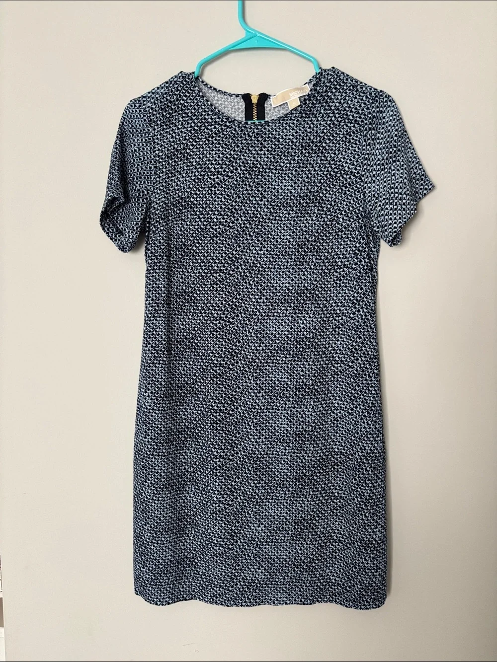 Michael Kors Short Sleeve Blue/Navy Patterned Shift Dress